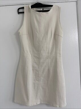 Sleeveless Cream Shift Jean  Dress - Classic Minimalist Style